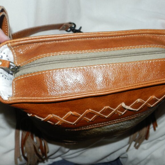 Myra Bag Hand-Tooled Leather Hairon Cowhide fringed Shoulder Bag🆕SHIP📦🏃🏻💨⚡ - Picture 10 of 16